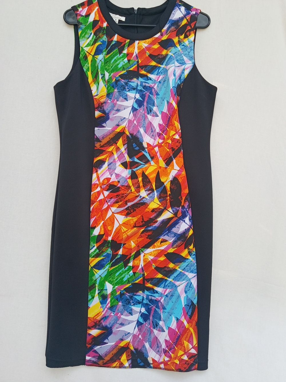 London Times Black Midi Dress with Vibrant Multicolor Center